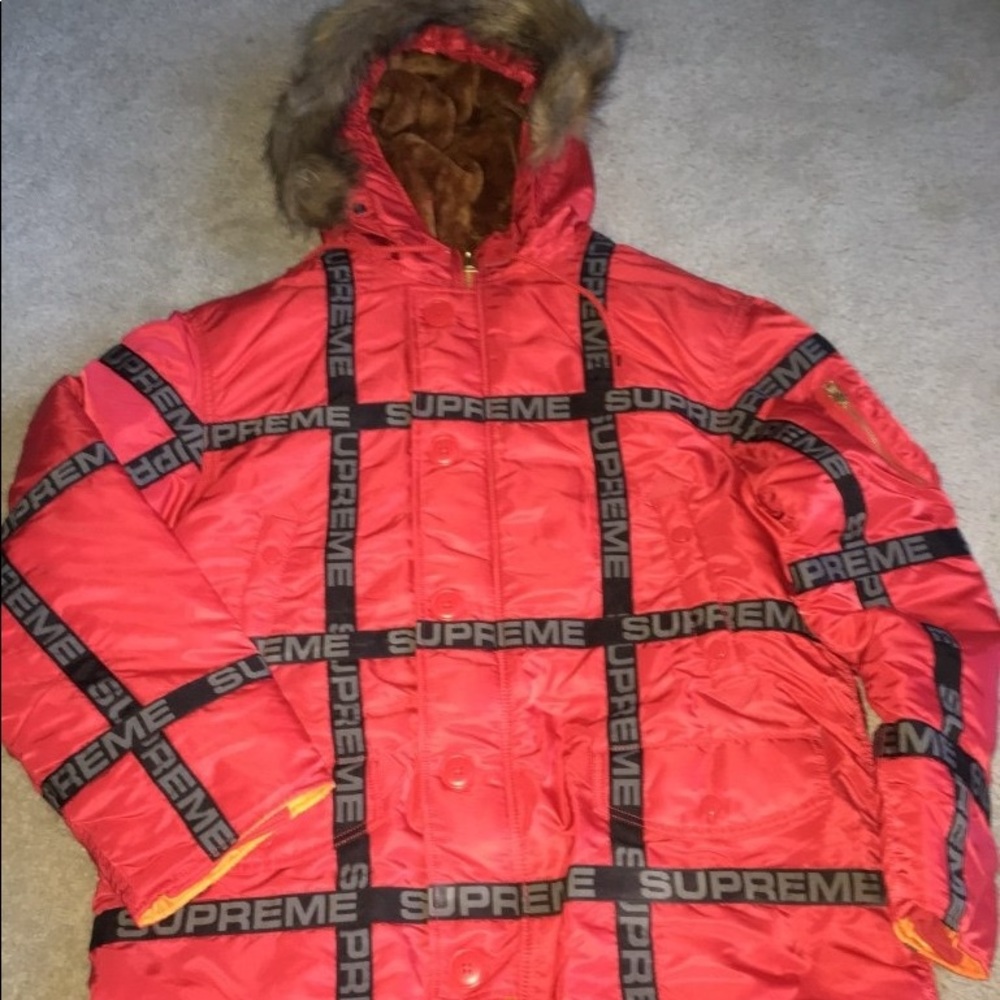 Supreme Logo Taped N-3B Parka Jacket size M Red